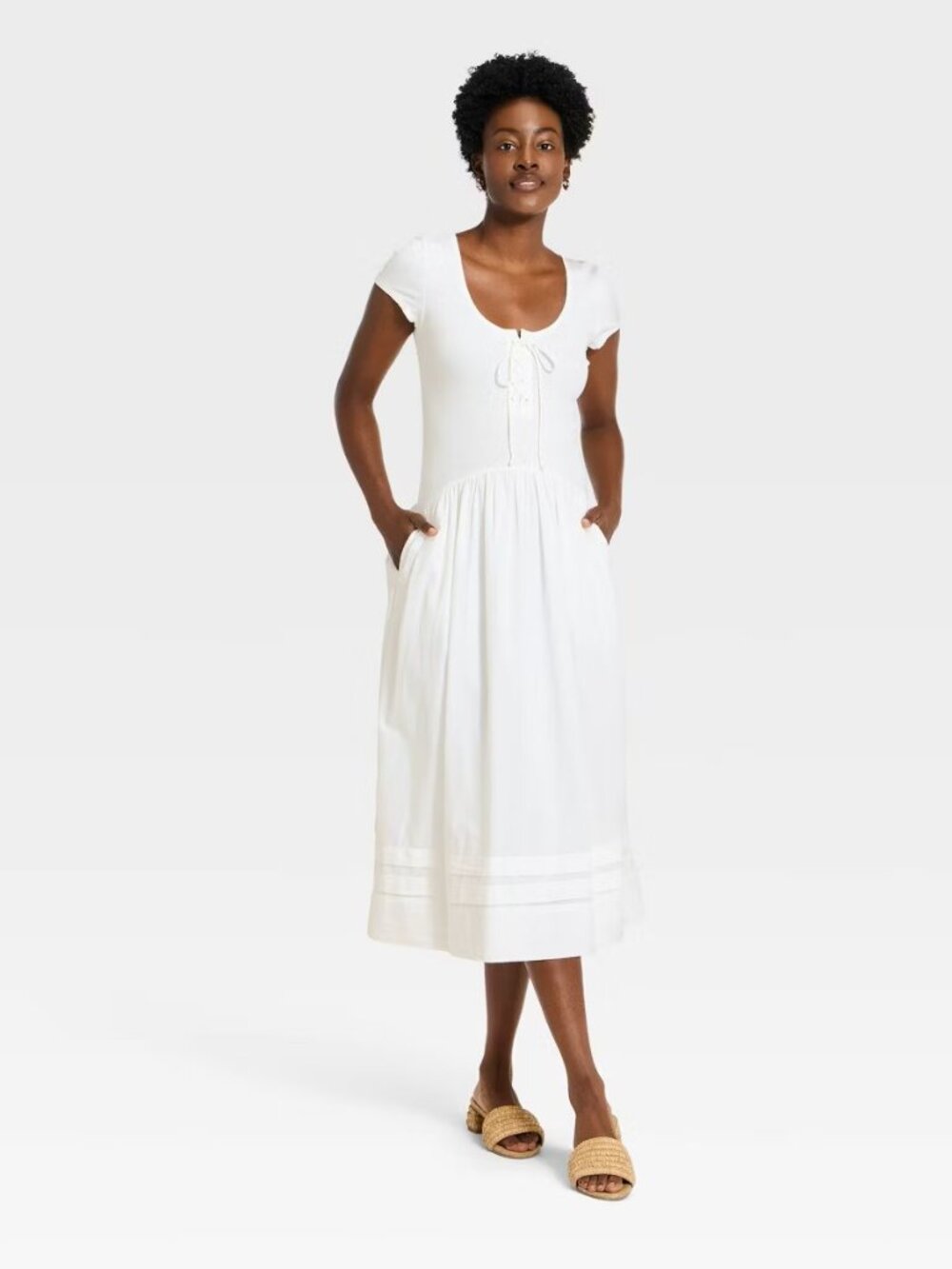 Women's Western Cap Short Sleeve Maxi A-Line Dress - Universal Thread White M